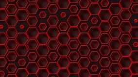 Hexagonal geometric pattern. Neon red hexagons. Random movement. Seamless hexagon loop
