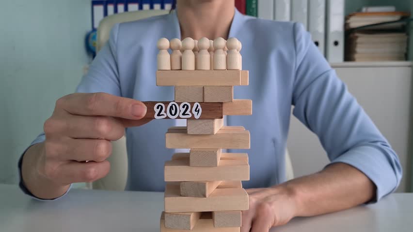 Many people entrepreneurs domino effect and fall 2024. Concept of executive power and risk control. Team of people crashing Royalty-Free Stock Footage #3409554151