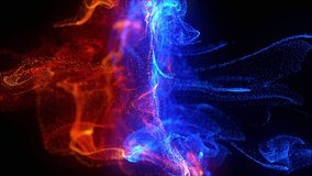 Fire and ice fluid motion. Fiery red and icy blue particles mixing together in the water. Fire and ice fluid movement. Ink drops and energy particles mixing and exploding. Abstract fluid motion. 4k. - Powered by Shutterstock - Get 15% off with code: PIKWIZARD15