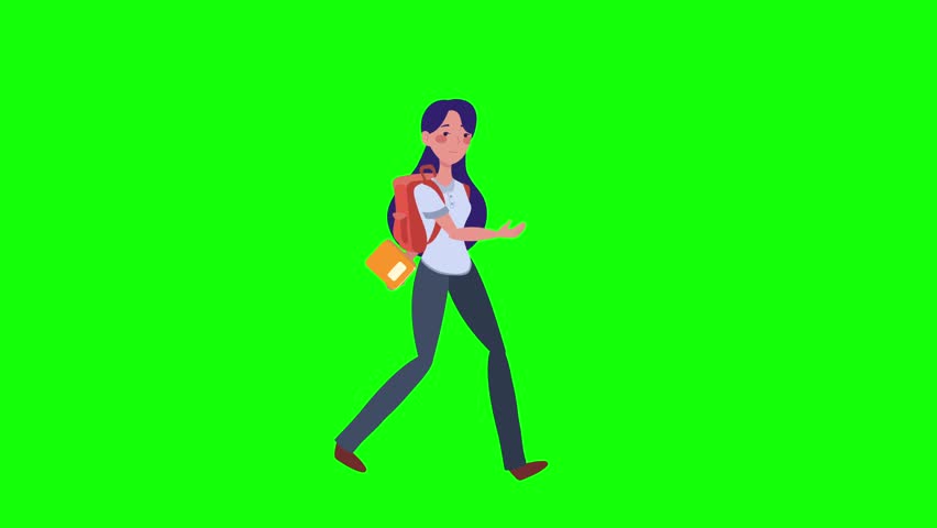 Student girl, Walking Animation. Character 2D Figure Cartoon Animation. Chroma key Variation Transparent Background. 2D Loop Animation.  Chroma key. Royalty-Free Stock Footage #3409611697