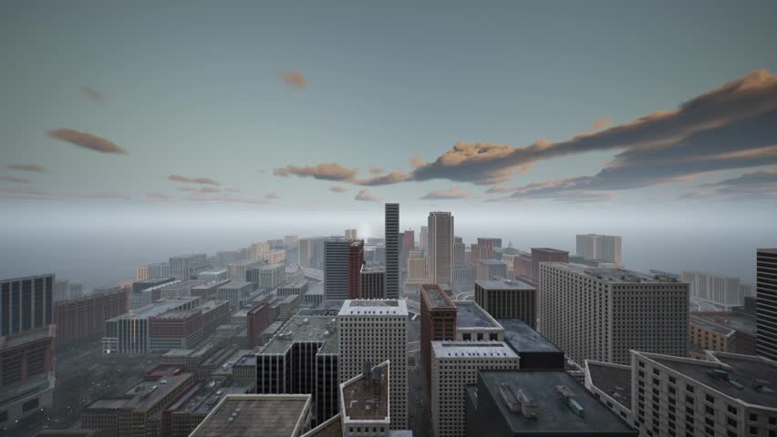 Long ridges of clouds float smoothly in the background of the metropolis. Royalty-Free Stock Footage #3409614285