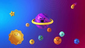 4k animation video with emoji of planets