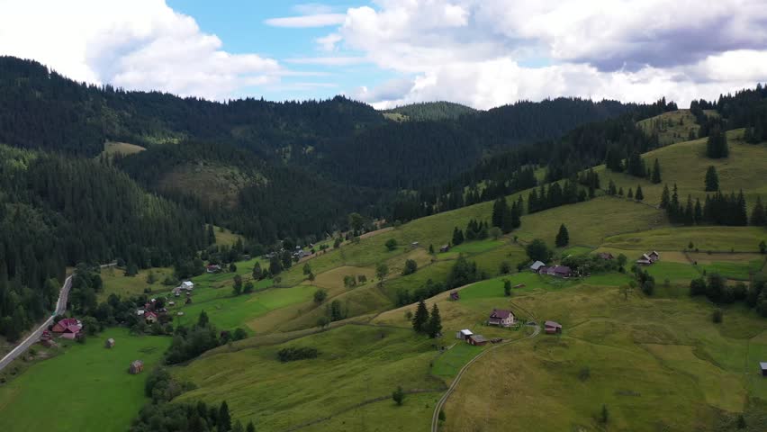 Aerial view of the mountains in Bucovina Romania Drone	
