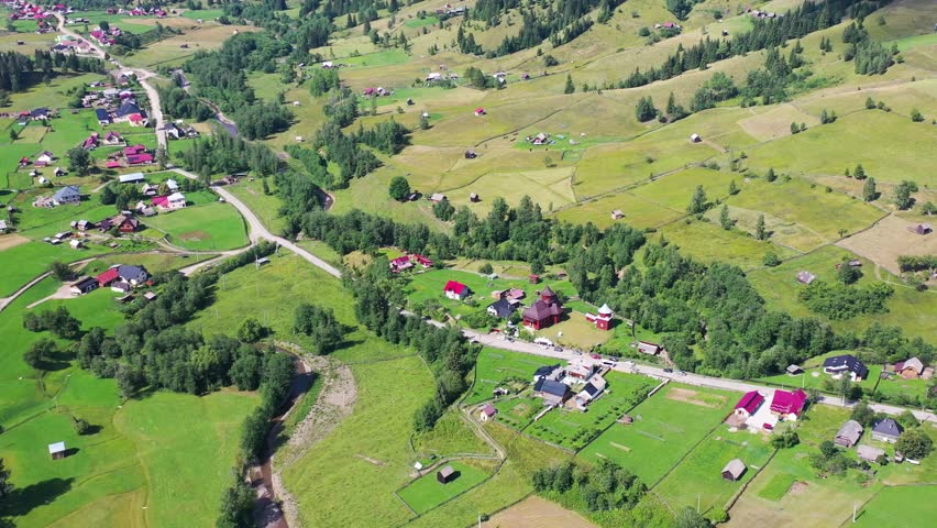 Aerial view of the mountains in Bucovina Romania Drone	
