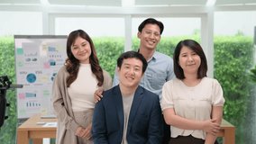 Save the earth planet climate change social ESG support office net zero waste go green unity diverse asian team. Group SDGs asia Gen Z people happy health workforce smiling relax joy looking at camera - Powered by Shutterstock - Get 15% off with code: PIKWIZARD15