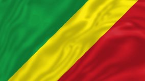 Congo epublic flag, 4K video, Closeup, Silky, smooth, The national flag, beautiful clothing, waving in the wind. Official colors and Proportion, flag seamless loop animation. 