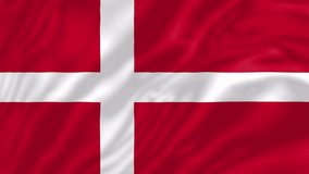 Denmark flag, 4K video, Closeup, Silky, smooth, The national flag, beautiful clothing, waving in the wind. Official colors and Proportion, flag seamless loop animation. 