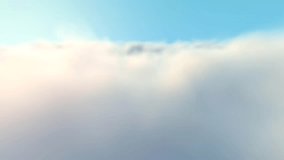 Flying through fluffy white clouds in light blue sky. Cumulus white cloud cloudscape, summer blue sky time lapse. Nature weather blue sky background. Cloud time lapse nature background 4K aerial