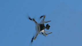 Vertical video. A white quadcopter in flight against a blue sky background. - Powered by Shutterstock - Get 15% off with code: PIKWIZARD15