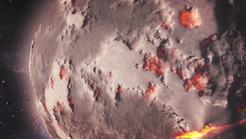 Dying planet with asteroids in deep space  
Cinematic view of dead planet,4K. 2024
