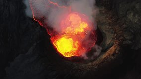 Close look on volcano in super slow motion (120 FPS). Incredible aerial shot of volcanic eruption of the Fagradalsfjall (Geldingadalur) in Reykjanes Iceland. View from top with camera rotation. - Powered by Shutterstock - Get 15% off with code: PIKWIZARD15