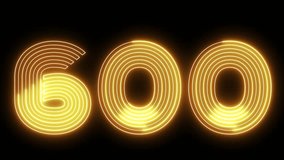 600 number text font with neon light. Luminous and shimmering haze inside the letters of the text 
six hundred. 600 number neon sign.
