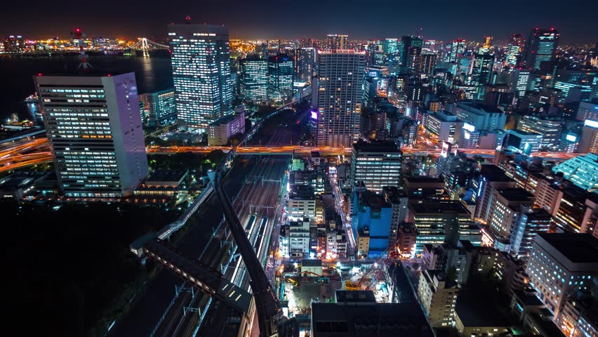 Time-lapse of Tokyo at night near Hamamatsuch? | Shutterstock HD Video #34102225