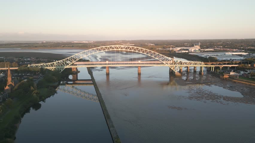 Town of Runcorn and Silver Jubilee Bridge, Cheshire, England, rotate view
