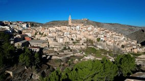 One of the most beautiful ancient villages of Spain - scenic Bocairent Valencia provice. Aerial drone high angle 4kHD video