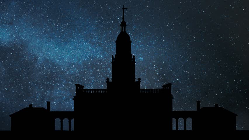 Independence Hall in Philadelphia, Time Lapse by Night with Stars and Milky Way in Background, Pennsylvania, USA