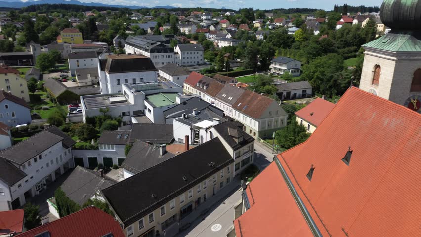 aerial of Sierning town centre in Upper Austria