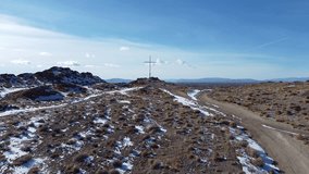 Fallon NV. Big Cross Ascending Drone Footage Aerial Video 4K Religious