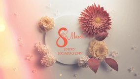 Happy women's day animation text in rose background. Great for international womens day celebrations Around the World. 4k video greeting card