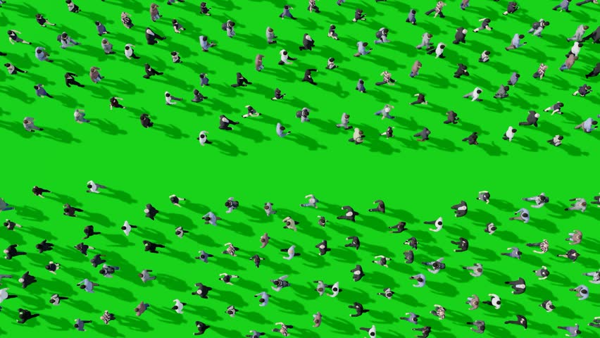 Aerial View Crowd of People Walking in Opposite Directions on Green Screen Background Chroma Key 3D Animation Rendering Royalty-Free Stock Footage #3410639787