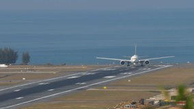 Wide body airliner taking off at Phuket airport. Widebody airplane departure. Tourism travel concept - Powered by Shutterstock - Get 15% off with code: PIKWIZARD15