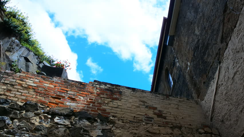 blue sky over old building