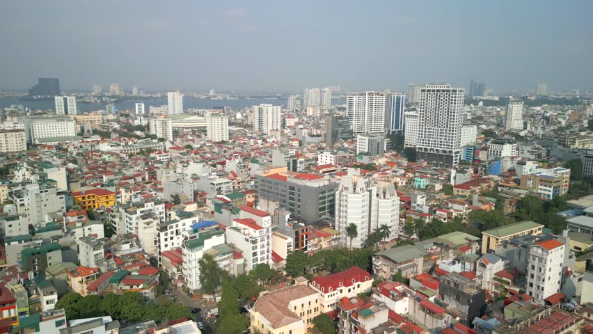 Aerial view of Hanoi city skyline, Vietnam.