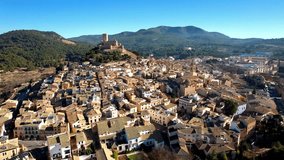 ancient Town Biar in  Spain, Sierra de Mariola in the Vinalopo Valley in the province of Alicante . aerial drone 4k HD video