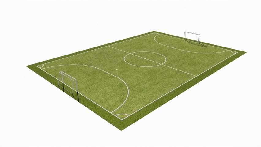 visualization of a mini soccer, mini football, futsal court with green artificial turf. realistic video rendering with a white background