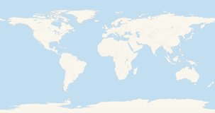 World Map Zoom In To Namibia. Animation in 4K Video. Green Namibia Territory On Blue and White World Map