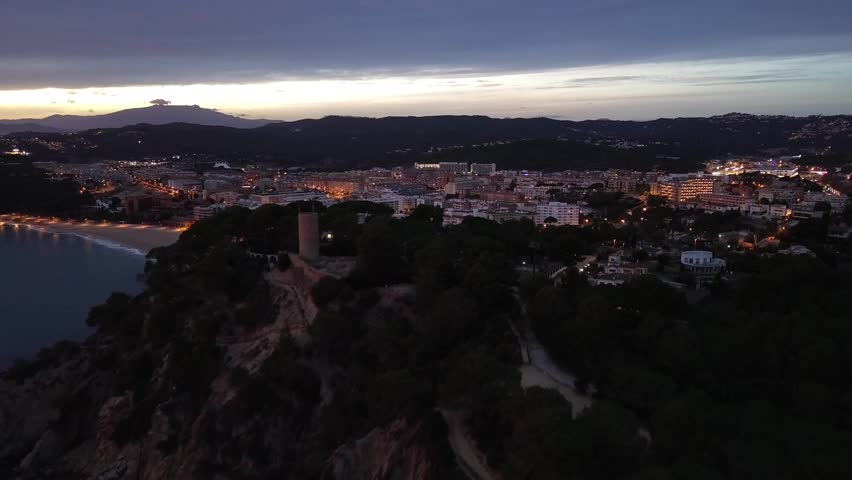 Lloret del Mar spain sunset winter air ligths water and casstles