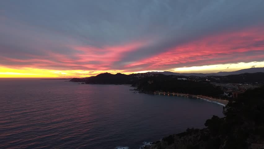 Lloret del Mar spain sunset winter air ligths water and casstles