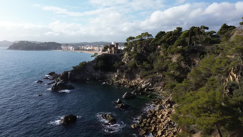 Lloret del Mar spain sunny day winter air blue water and casstles