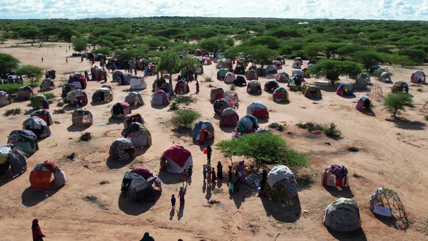 Aerial poor houses in Africa with thatched houses