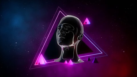 Abstract portrait of girl. 80's futuristic style / Synthwave/ 3D motion graphics