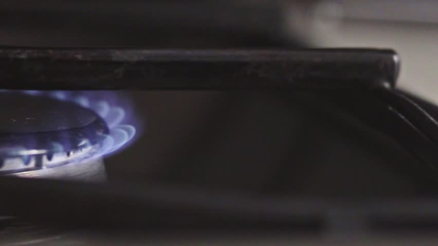 Close up footage of the gas burner from the gas cooker. Household
