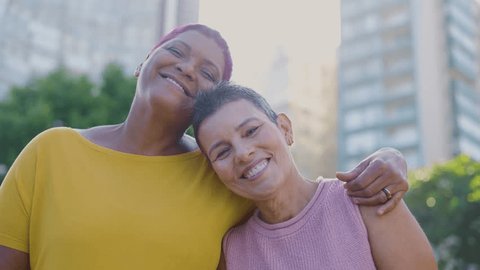 Happy Senior gay lesbian couple having fun - Family and love concept
 Stock Video