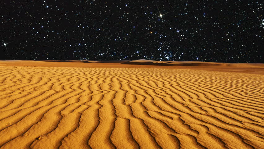 Time lapse and Dolly. Beautiful desert at the night. Star sky.