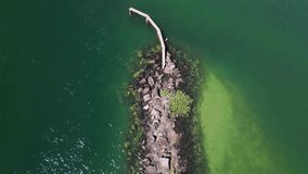 Jack Evans boat harbour man-made coastal rockwall to provide a safe inlet for tourism watersports and activities. Drone view