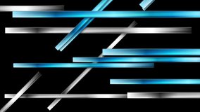 Black abstract tech background with blue and metallic glossy stripes. Seamless looping motion design. Video animation Ultra HD 4K 3840x2160