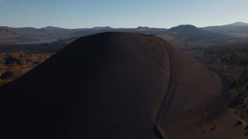 Cinder Cone Volcano Sunset Aerial View In Lassen Volcanic Natural Park, California, United States