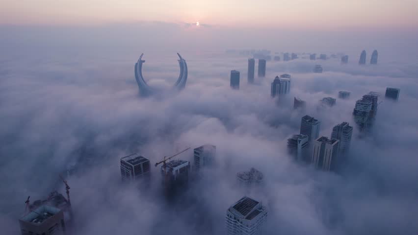 Skyline of Lusail on a Foggy Day Royalty-Free Stock Footage #3411586355