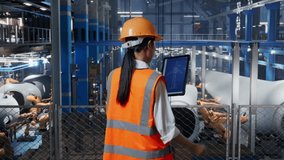 Asian Female Engineer With Safety Helmet Design Wind Turbine  Blueprint On A Tablet In Factory of Wind Turbines While Robotic Arm Working
 - Powered by Shutterstock - Get 15% off with code: PIKWIZARD15
