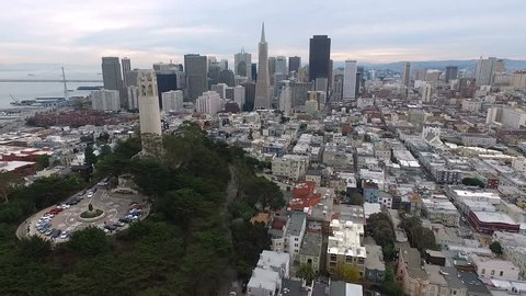 Over San Francisco California Coit Tower Downtown City Skyline