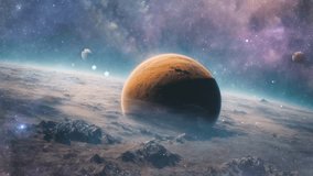Space with planets and stars concept background. animation time lapse video background