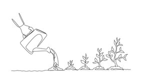 Animated self drawing of single continuous line draw hand with can watering plant at garden. Earth day save environment concept. Growing seedling forester planting. Full length one line animation - Powered by Shutterstock - Get 15% off with code: PIKWIZARD15