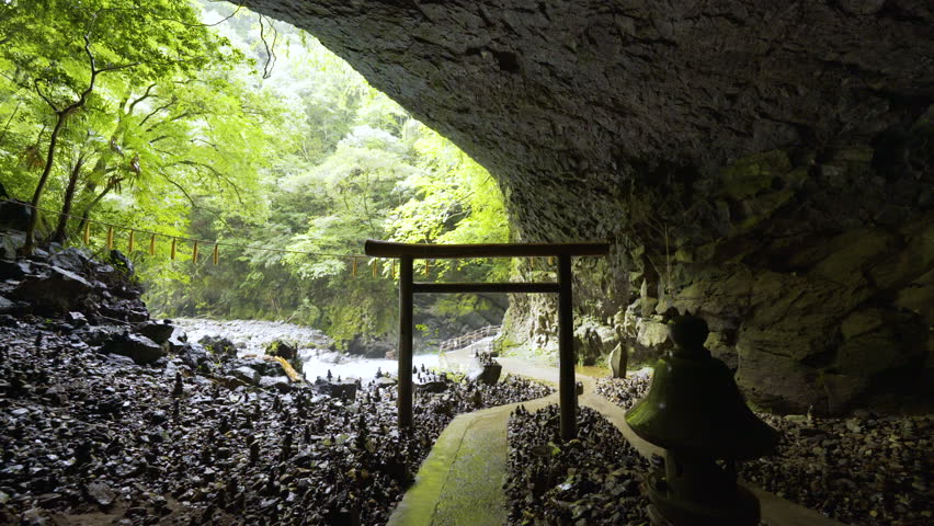 Cinematic shot of historic Amanoiwato Shrine in Miyazaki Prefecture, Japan