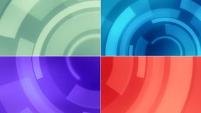 Colorful moving circular backgrounds with copy space. A collage of four different videos. 4k Resolution.