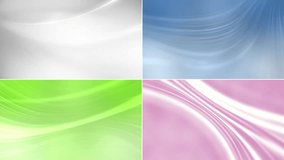 Abstract soft curved colored lines, light beams backgrounds with copy space. A collage of four different videos. 4k Resolution.