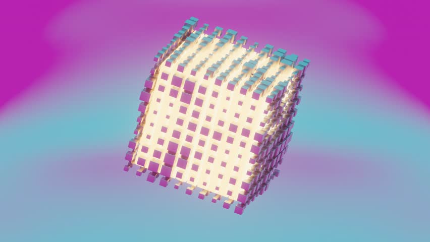 The cube, with its holographic texture, appears to float and rotate, showcasing its various faces in a captivating dance of light and color - Powered by Shutterstock - Get 15% off with code: PIKWIZARD15